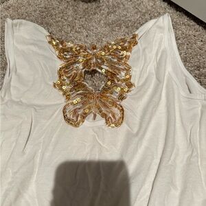 Free People White Tank Top with Gold Embellishment